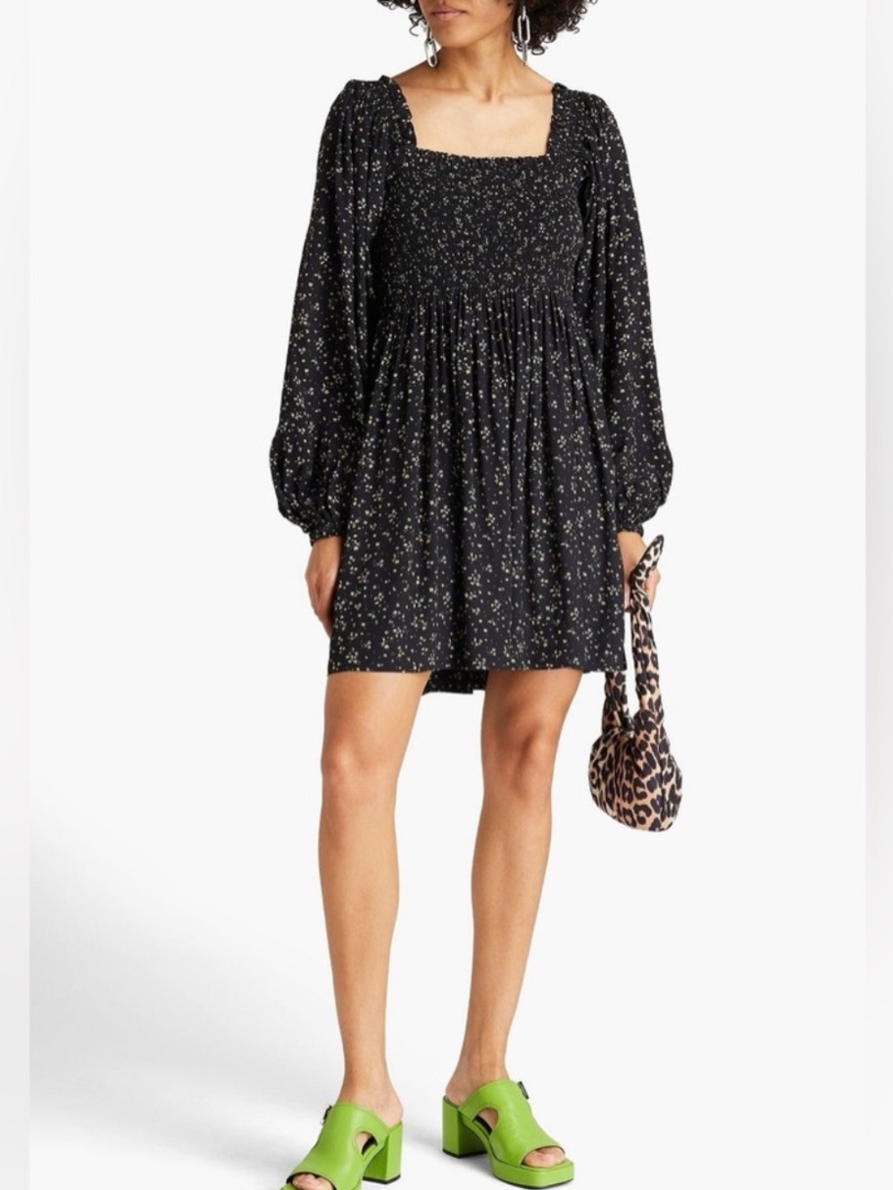 GANNI shirred floral print mini dress